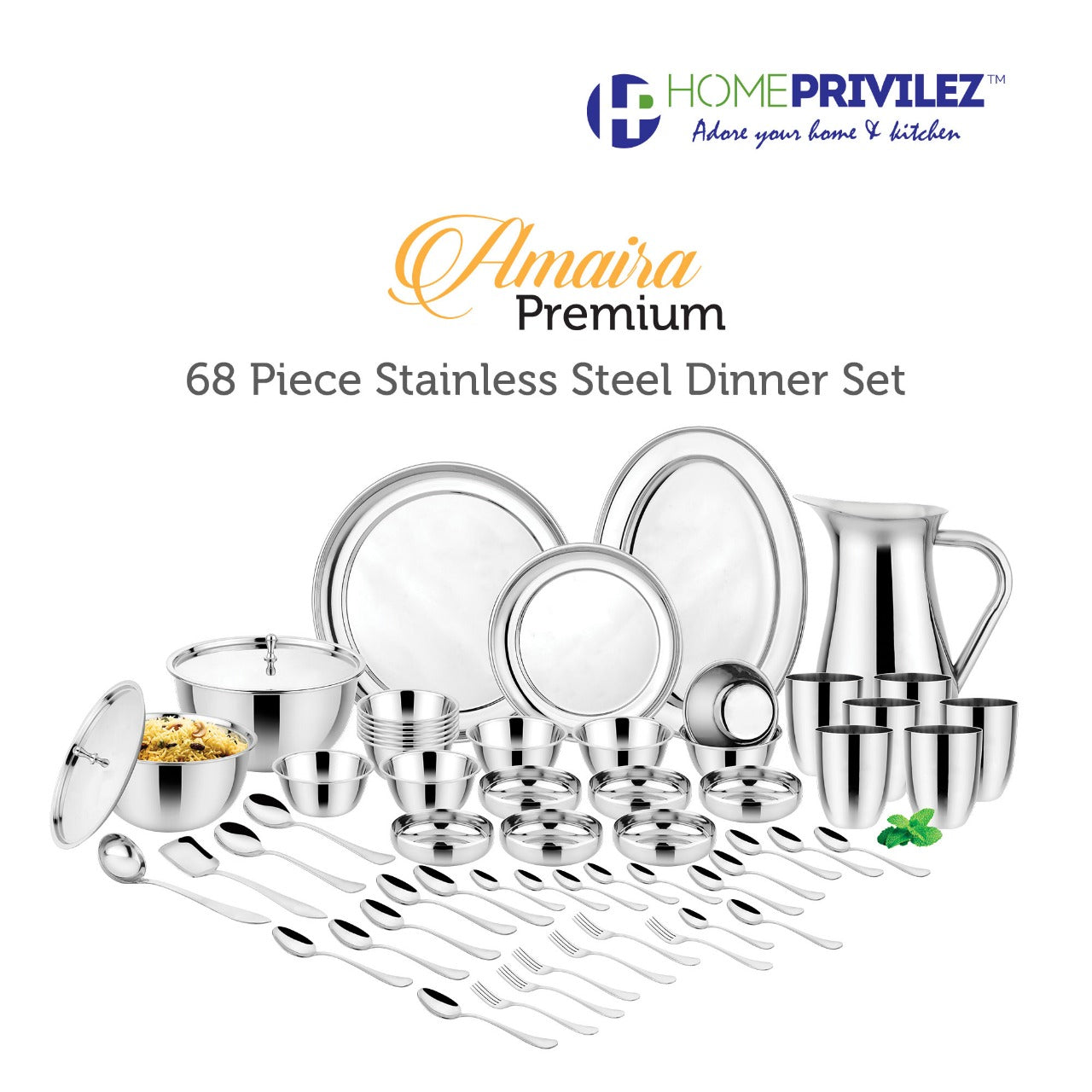 Amaira Premium Stainless Steel Dinner Set (68pcs)
